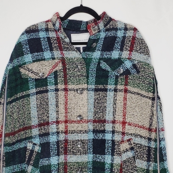 Anthropologie Davis Plaid Capelet One Size Andersen & Lauth Wool Blend Poncho - Picture 4 of 12